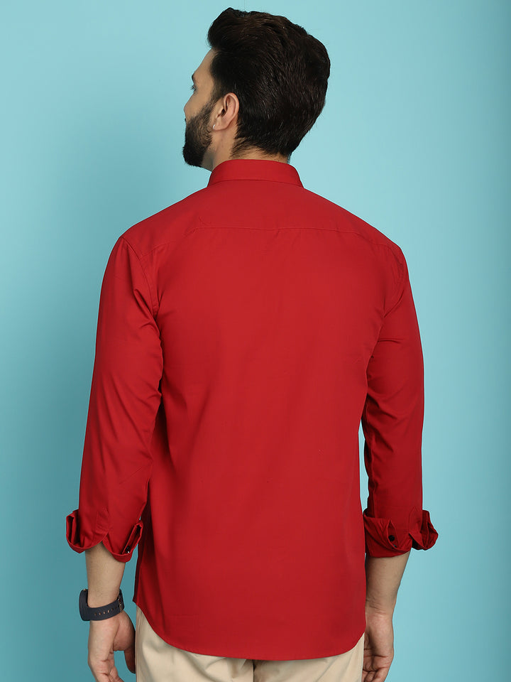 Men's Redefine Casual Elegance with Our Red Colour Casual Shirt