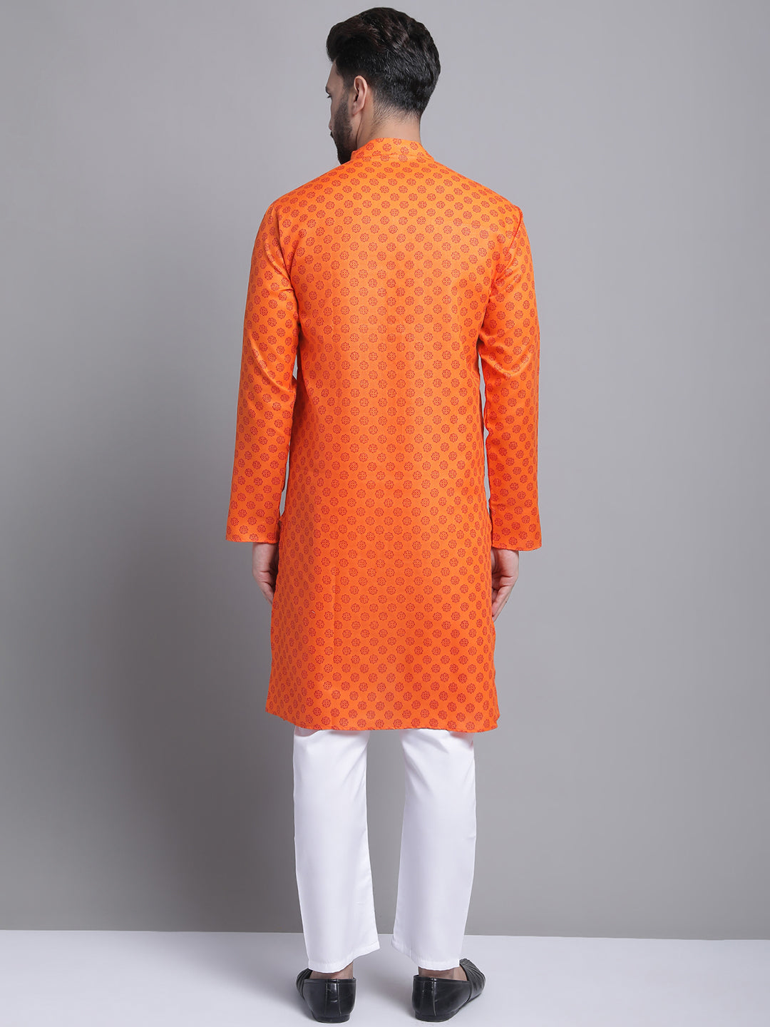 Men's Cotton Blend Regular Orange Kurta With Pyjama.