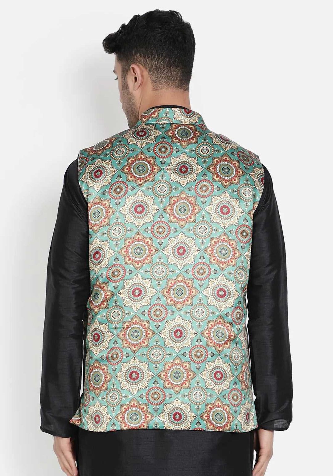 Green Elegance Discover Style with Our Printed Bandi Jacket for Men