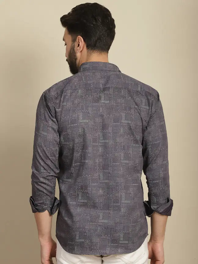 Grey Pure Cotton Printed Partywear Shirt for Men