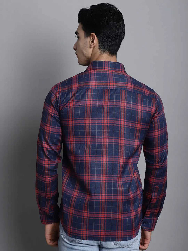 Fireside Elegance Men's Red Check Casual Cotton Shirt