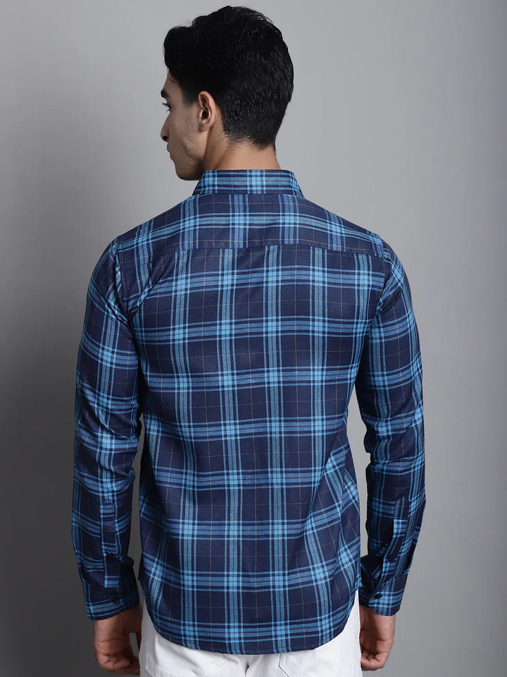 Nautical Chic Men's Navy Blue Check Casual Cotton Shirt – Timeless Checks, Contemporary Comfort