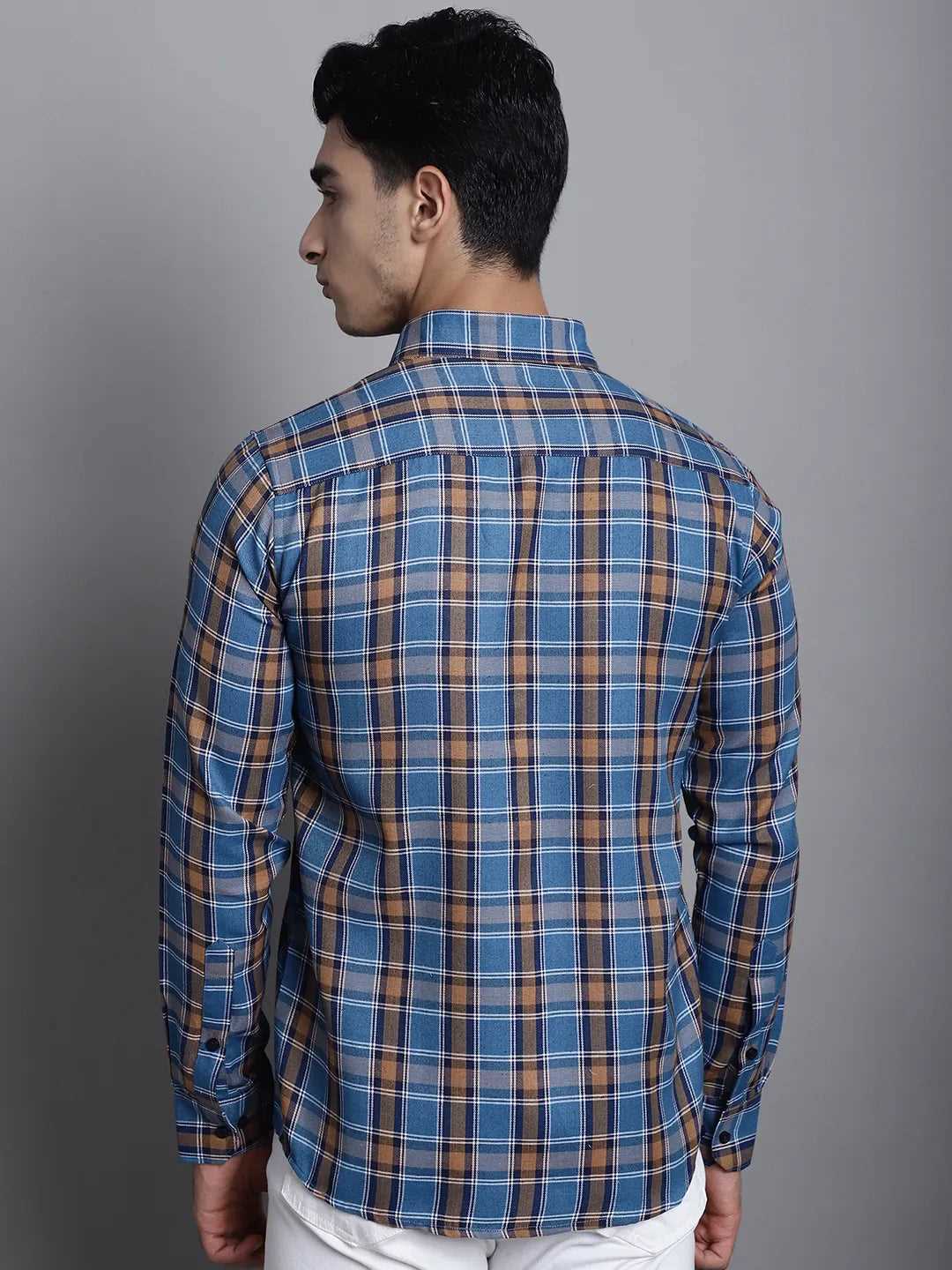 Effortless Cool Men's Blue Check Casual Cotton Shirt