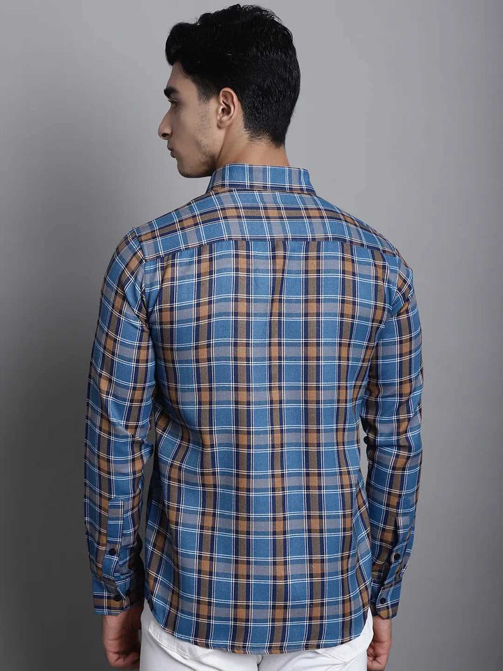 Effortless Cool Men's Blue Check Casual Cotton Shirt