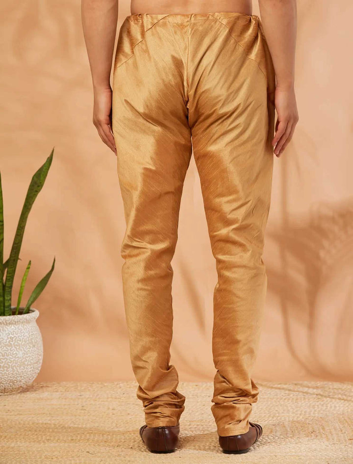 Gilded Glamour Golden Dupion Silk Churidar Pyjama for Men - Opulent Style, Timeless Sophistication