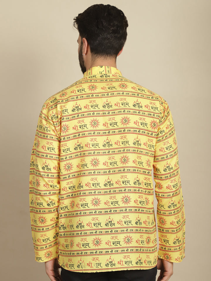 Yellow Jai Shree Ram Short Kurta for Men