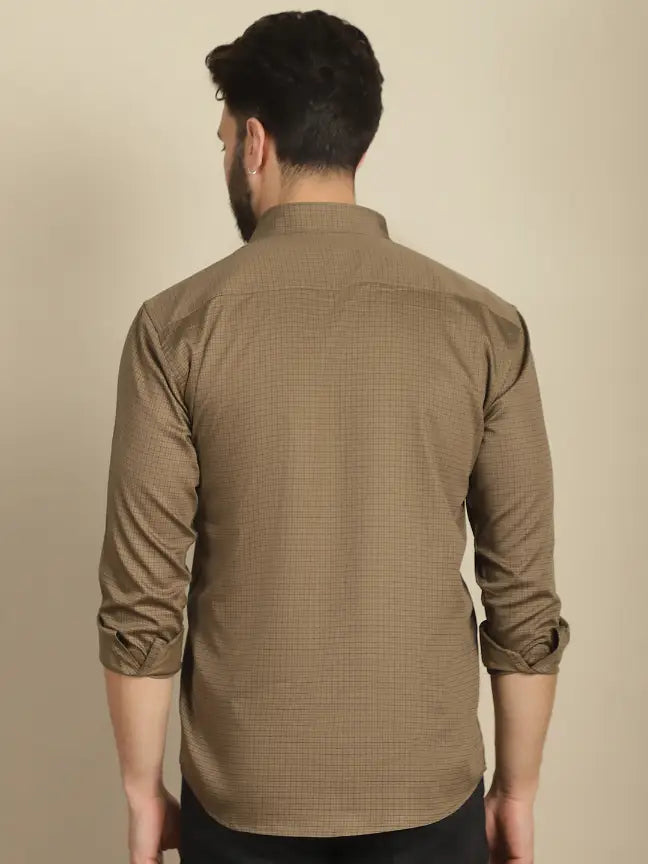 Brown Pure Cotton Checked Casual Shirt for Men