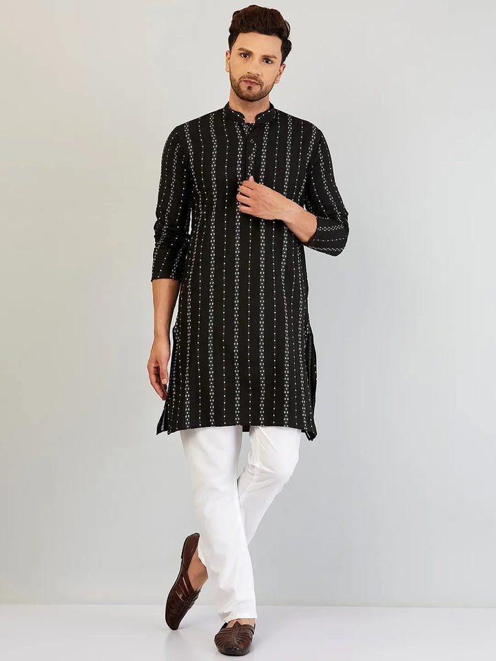 Timeless Elegance Black and White Cotton Kurta Pajama for Men - Classic Style, Modern Comfort