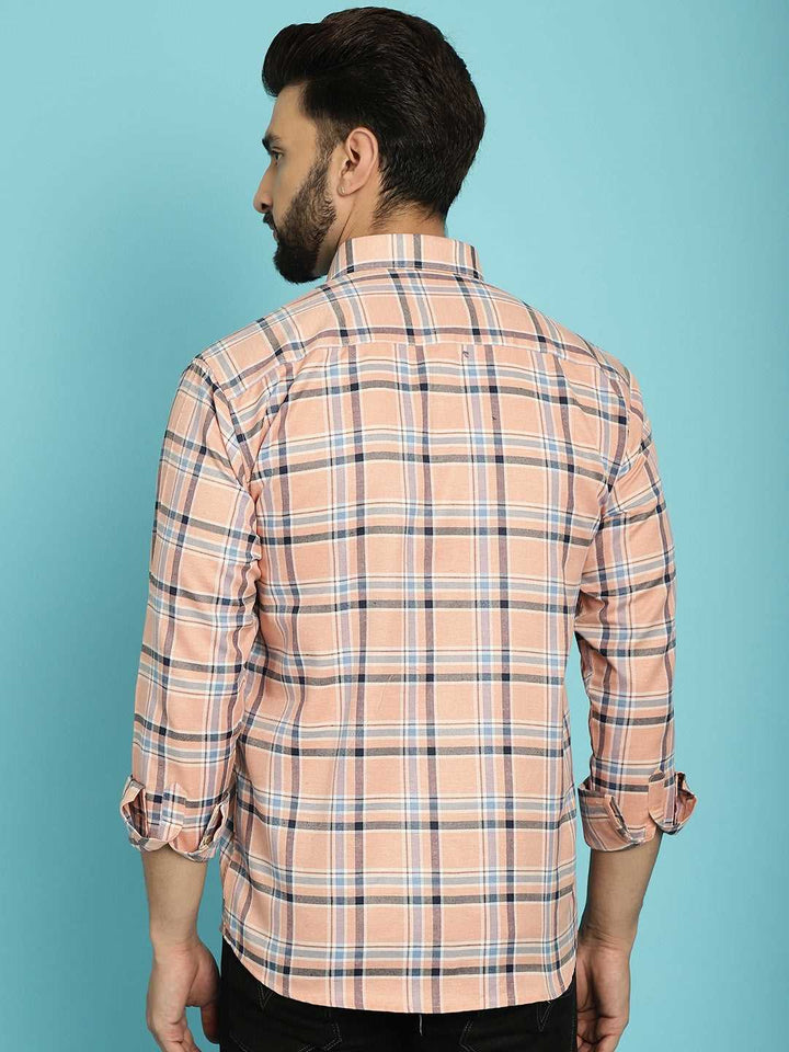 Men's Embrace Style with Our Peach Colour Check Shirt