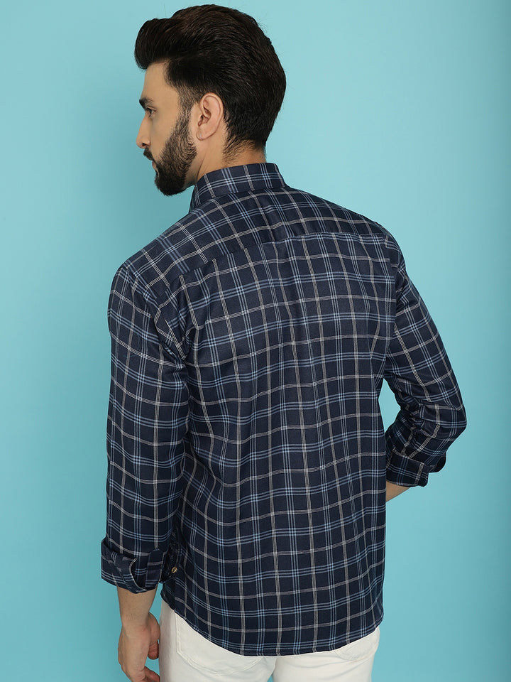 Nautical Elegance Men's Check Navy Blue Cotton Shirts for Stylish Sophistication