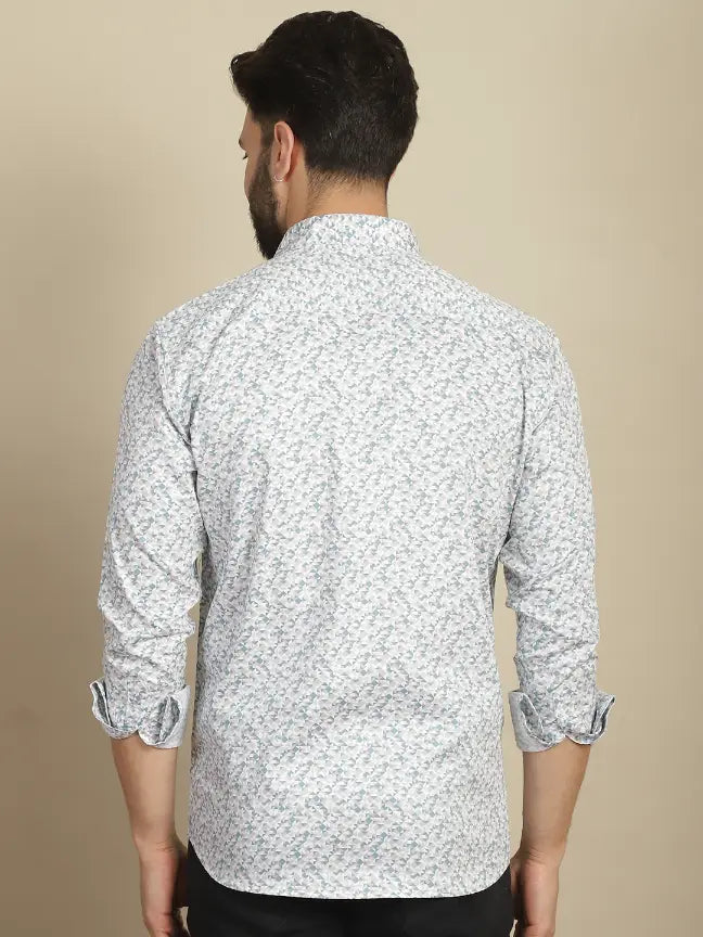 Satin White Pure Cotton Abstract Printed Casual Shirt for Men