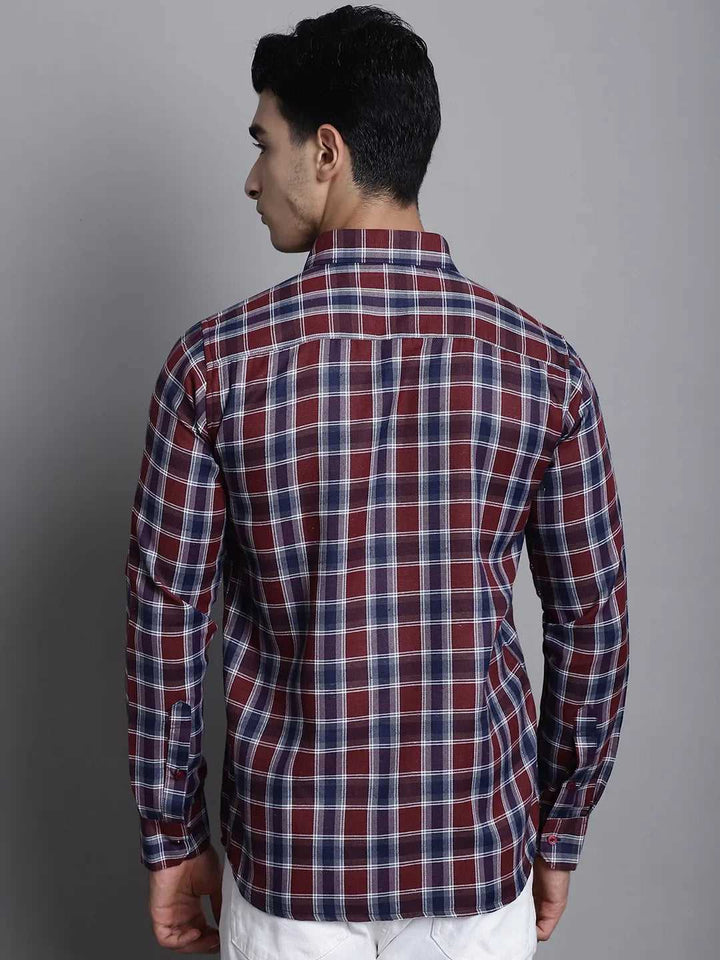 Bold Sophistication Men's Maroon Check Casual Cotton Shirt