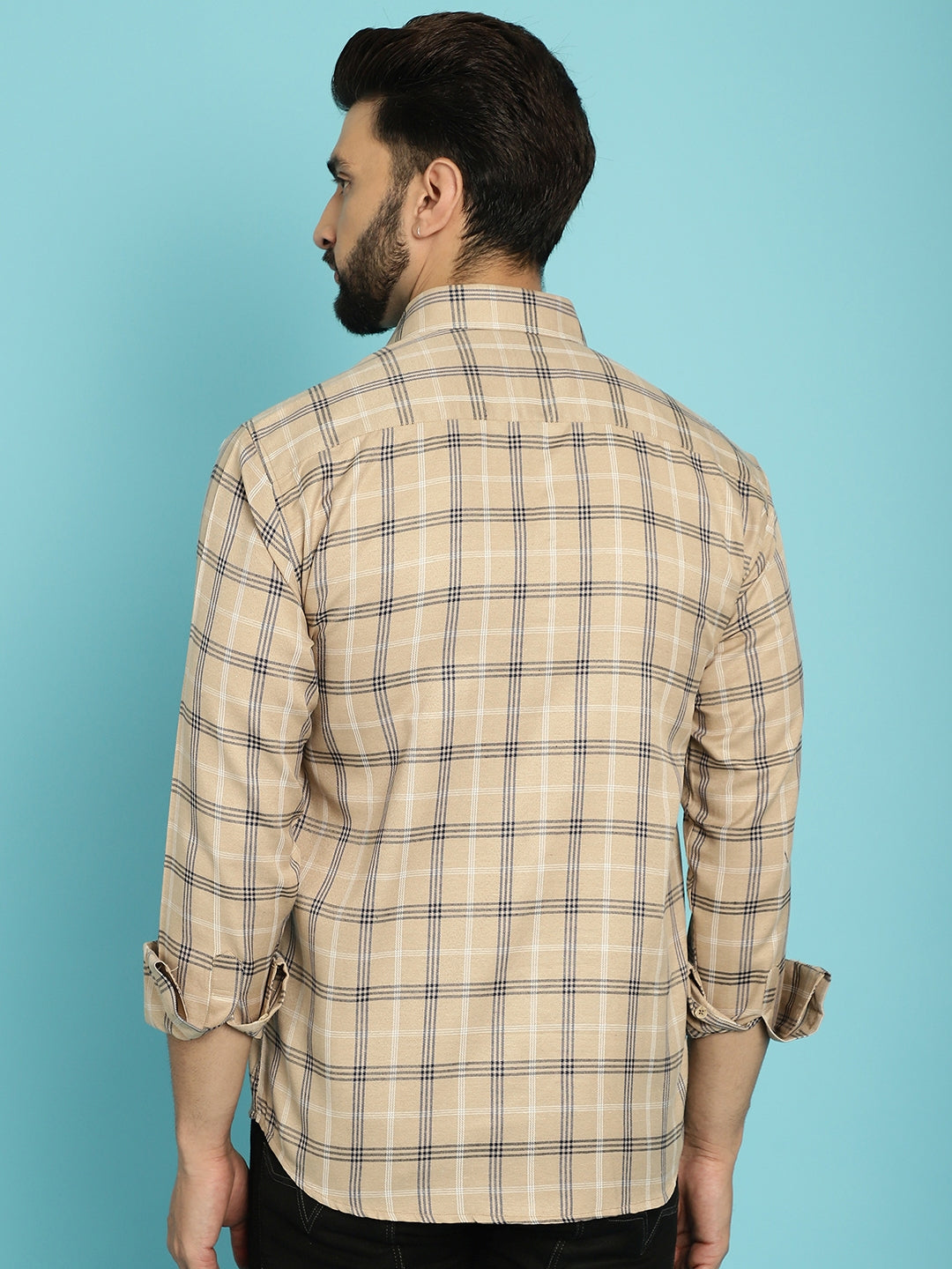 Peach Perfection Checkered Shirt for Men – Embrace Subtle Elegance in Every Detail