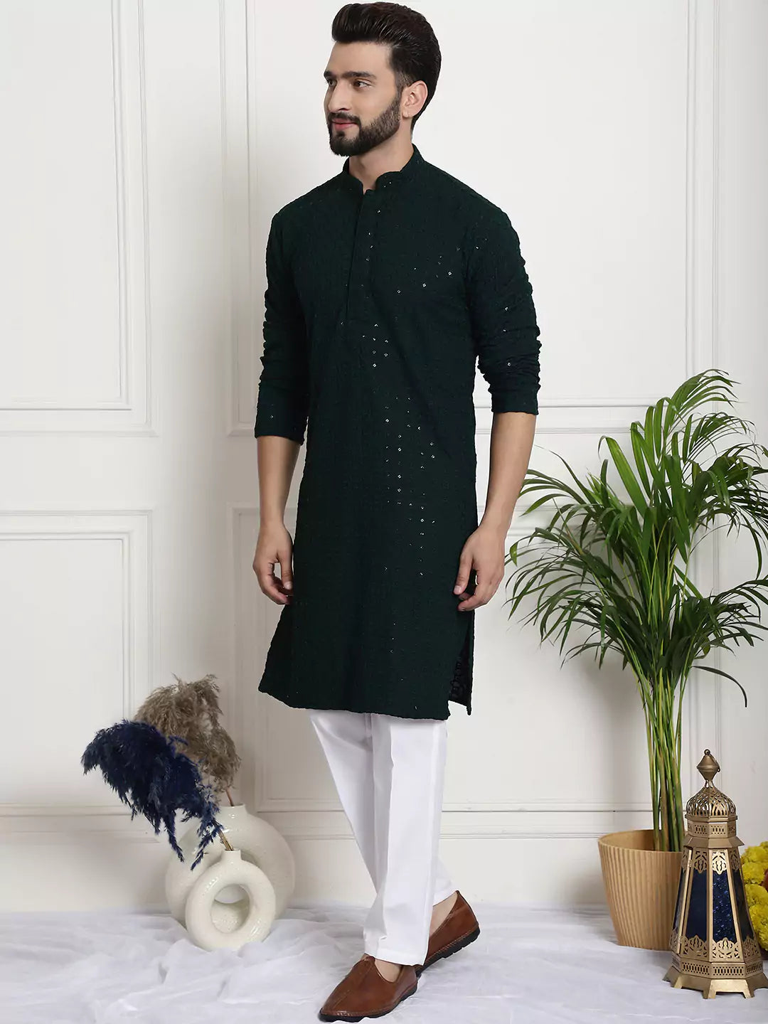 Men's Bottle Green Cotton Kurta Pant Elevate Your Style with Natural Elegance