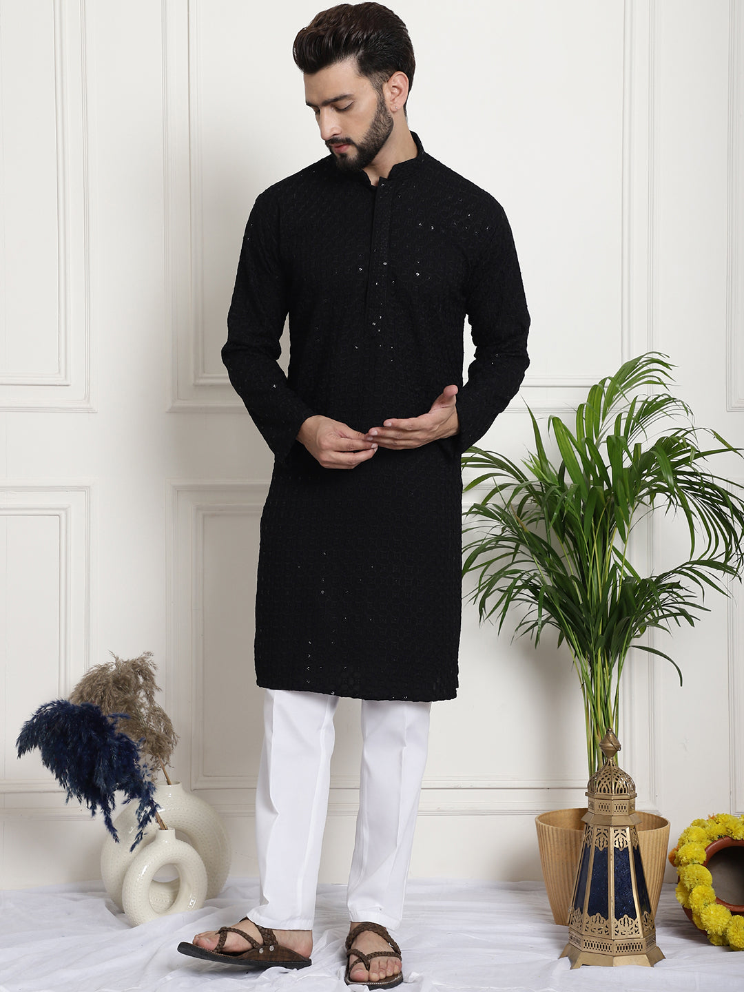 Men's Timeless Black Cotton Kurta Pants Unleash Elegance in Simplicity