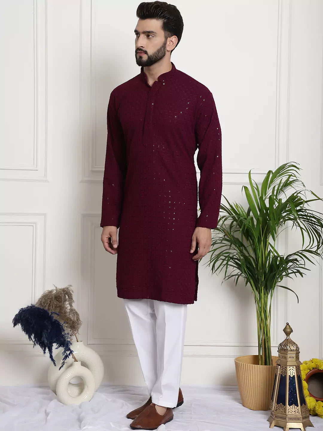 Men's Elegant Wine Cotton Kurta Pant: Classic Comfort and Style