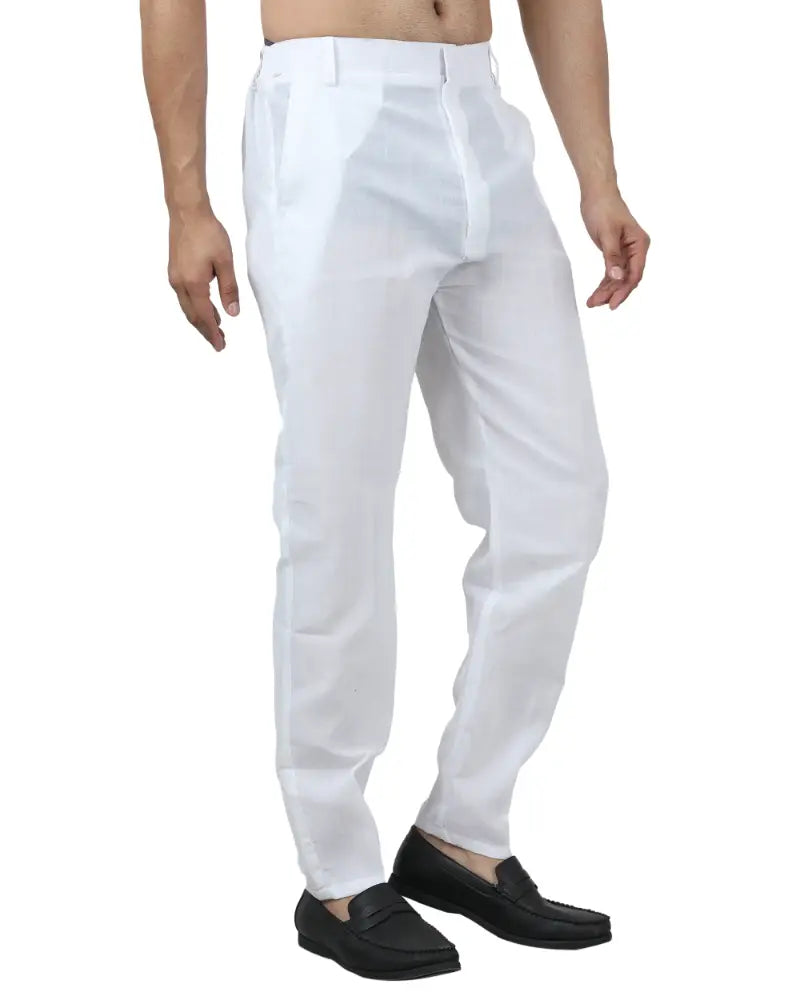 Cool Comfort: White Cotton Half-Elastic Pants for Men