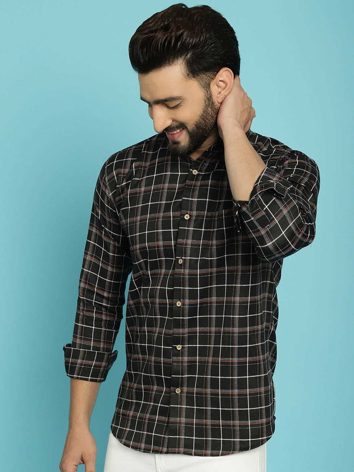 Classic Charm Explore Our Men's Checked Black Cotton Shirts