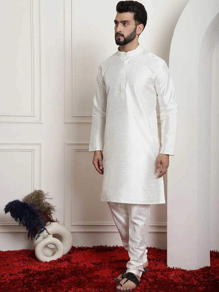 Elegance in White Silk Dupion Kurta and Churidar Set