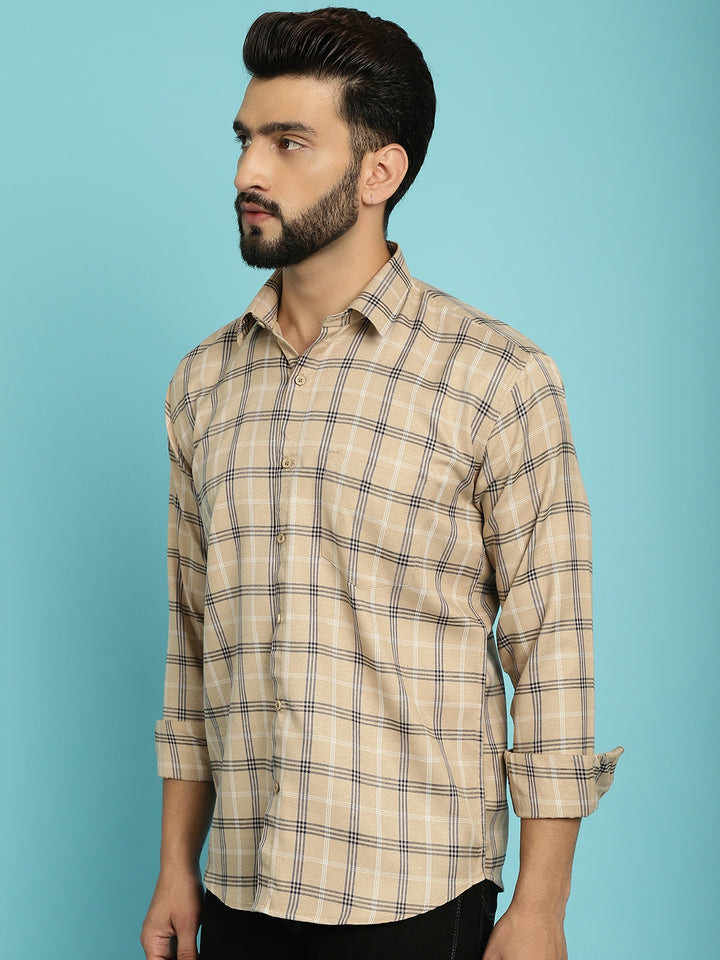 Peach Perfection Checkered Shirt for Men – Embrace Subtle Elegance in Every Detail