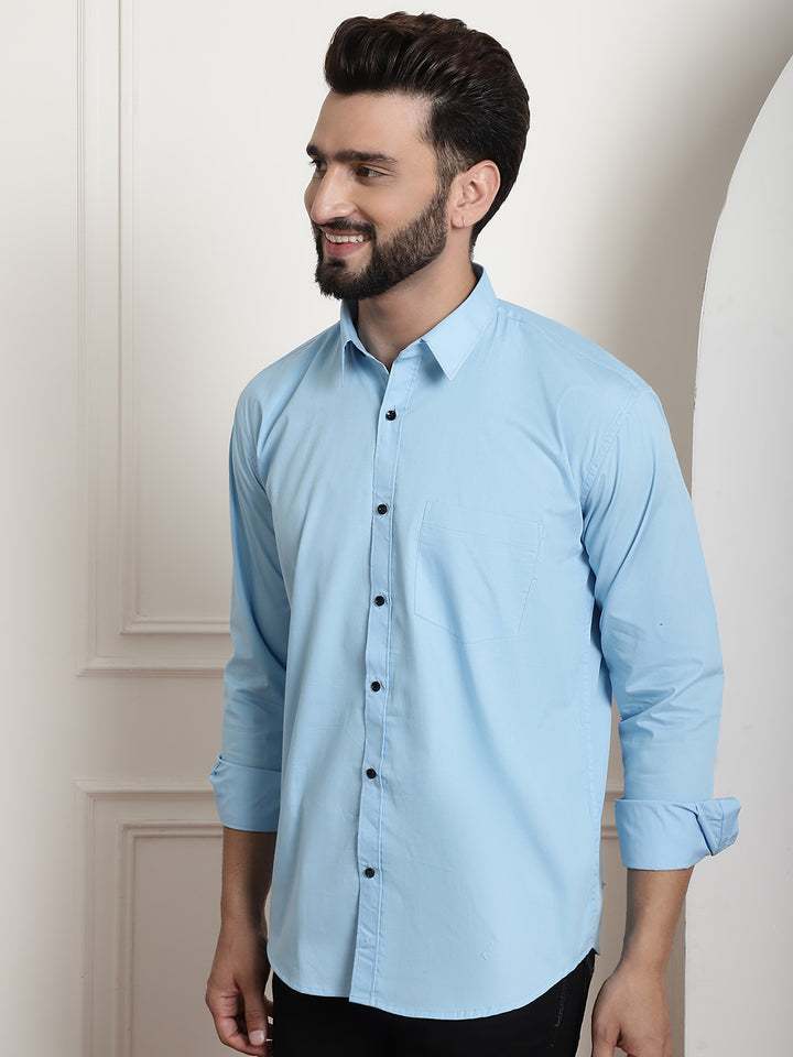 Men's Plain Solid Sky Blue Cotton Shirt