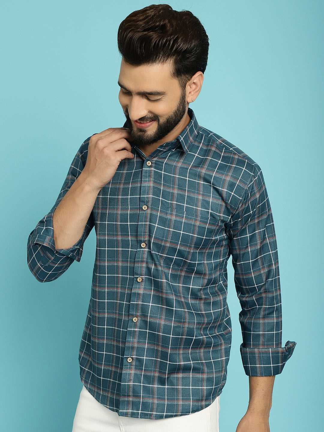 Fresh Style Explore Men's Checked Green Cotton Shirts