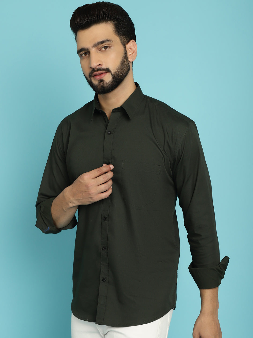 Men's Embrace Effortless Style with Our Olive-Coloured Casual Shirt