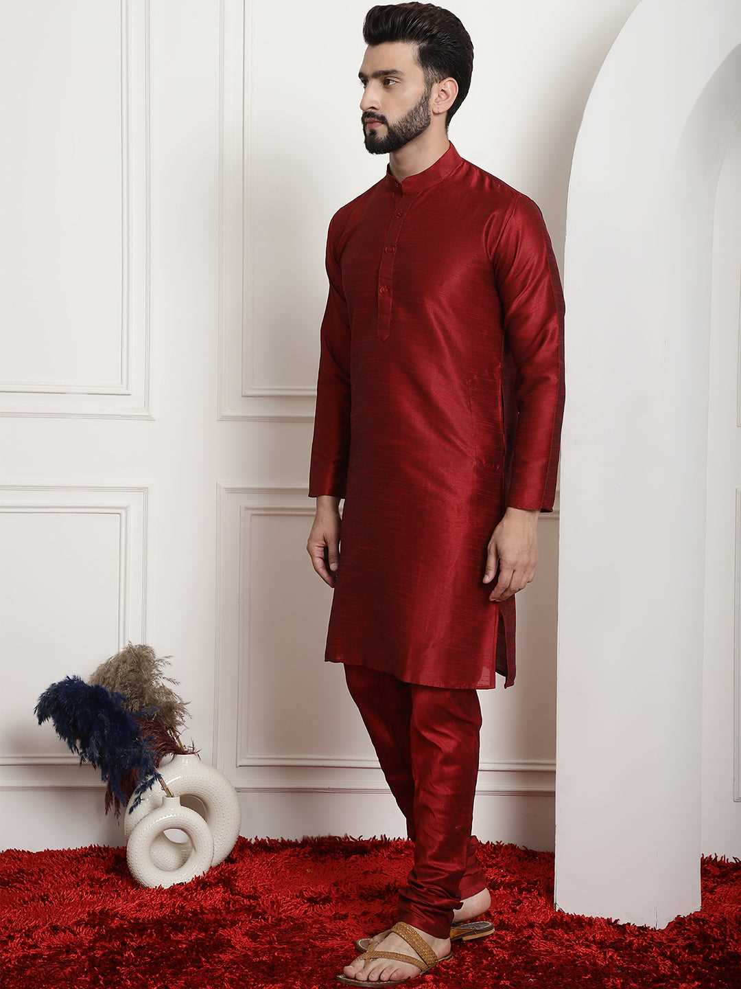 Crimson Allure Red Silk Dupion Kurta and Churidar Set