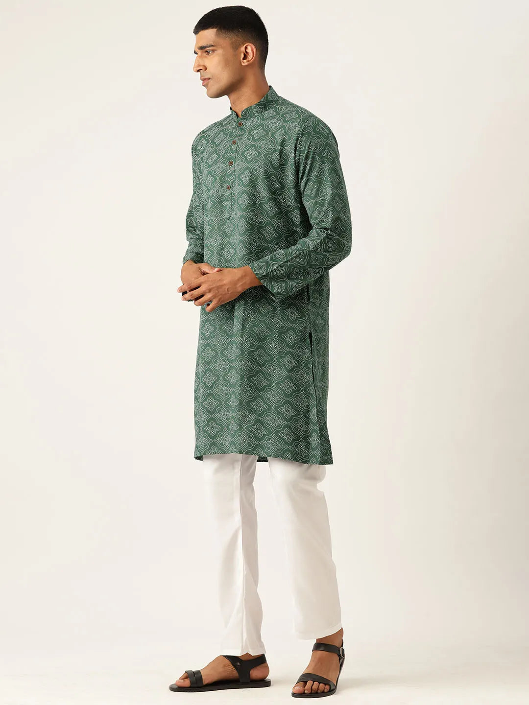 Emerald Enchantment Men's Green Printed Kurta Pajama Sets for Distinctive Style