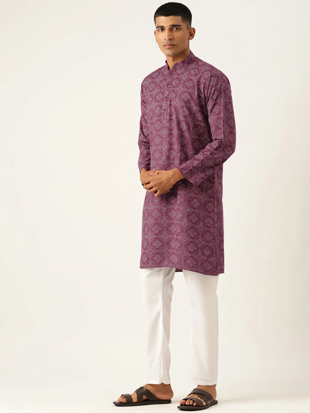 Vineyard Elegance Men's Wine Printed Kurta Pajama Sets for Timeless Style