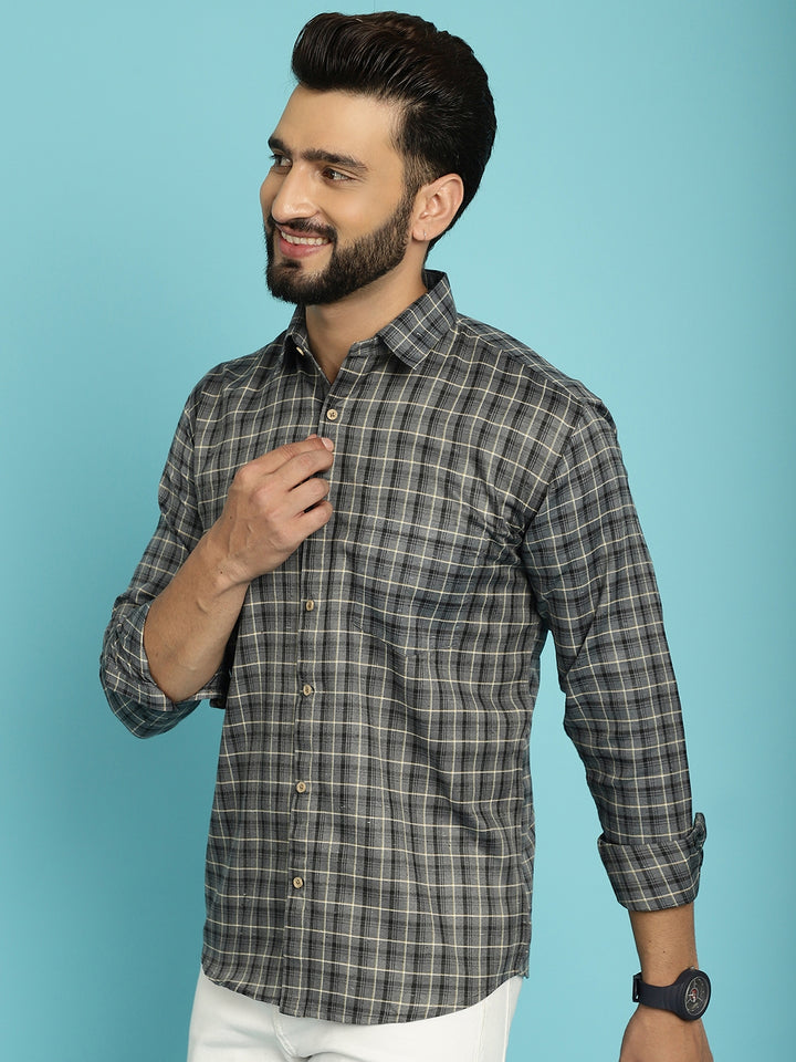 Sophisticated Elegance Discover Men's Checked Grey Cotton Shirts for Timeless Style