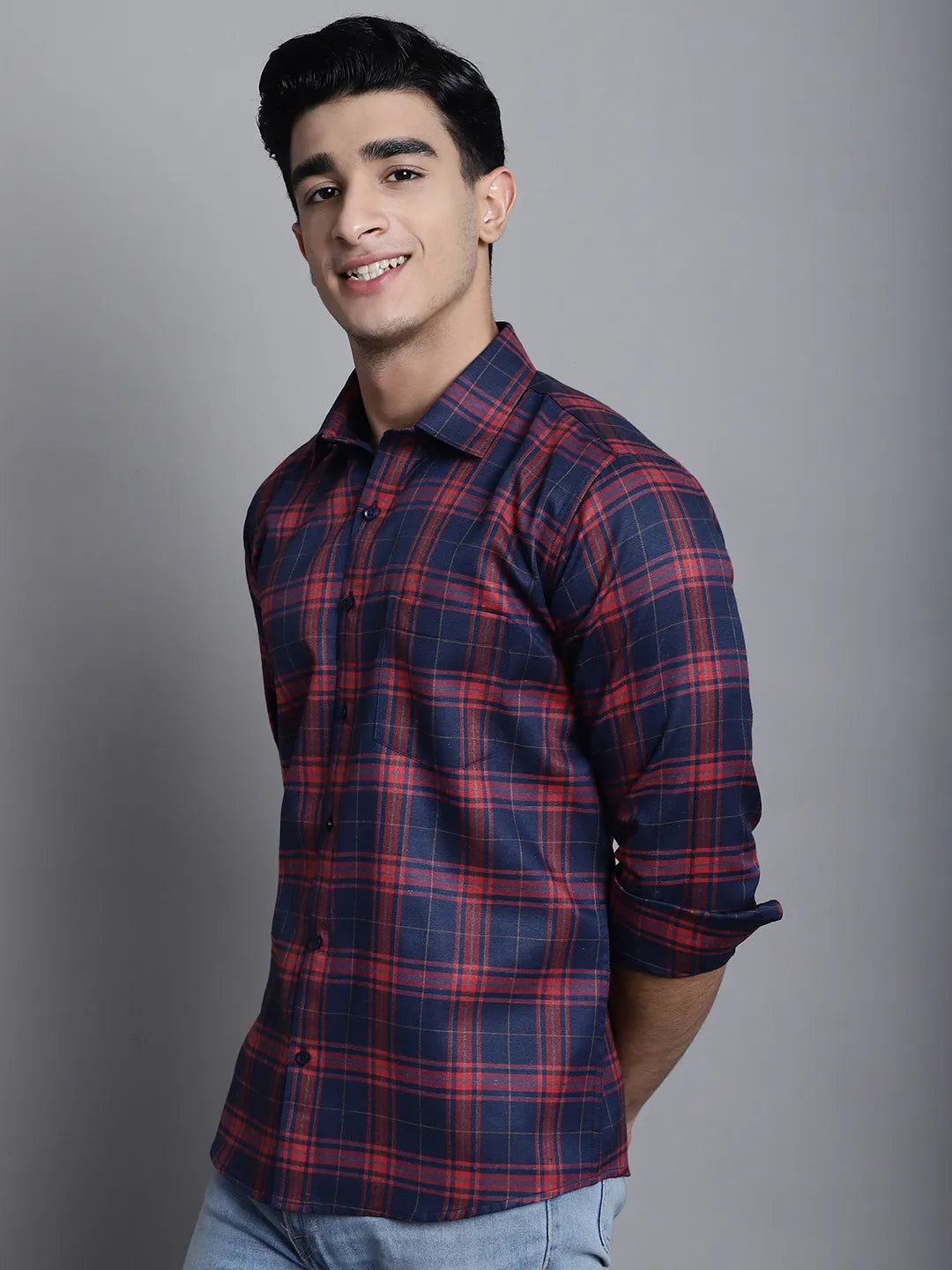 Fireside Elegance Men's Red Check Casual Cotton Shirt