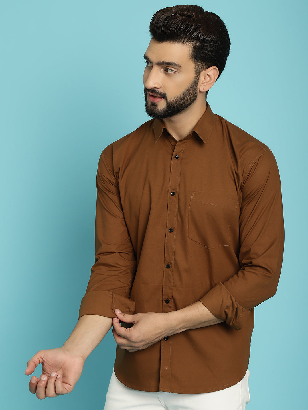 Men's Discover Comfort and Style in Our Coffee-Coloured Casual Shirt