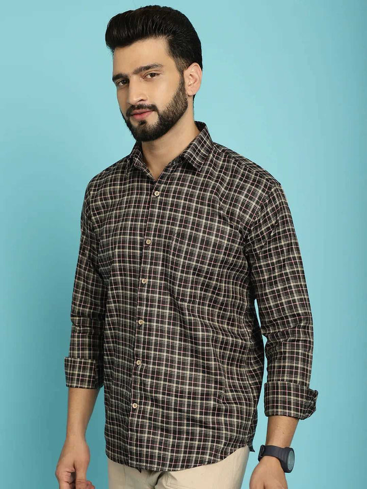 Classic Style Redefined Brown and Black Check Cotton Shirt for Men