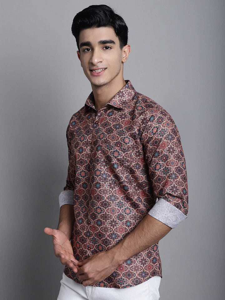 Earthly Elegance Men's Printed Shirts in Rich Brown Hues for Timeless Style