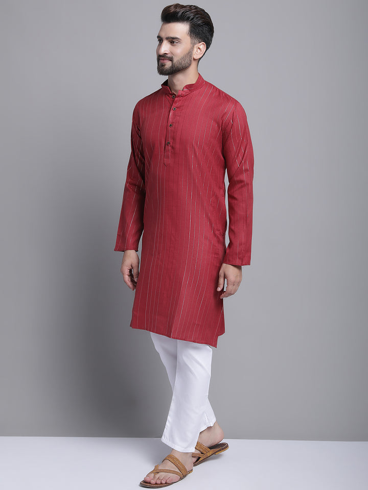 Men's Lining Cotton Regular Maroon Kurta With Pajamas.