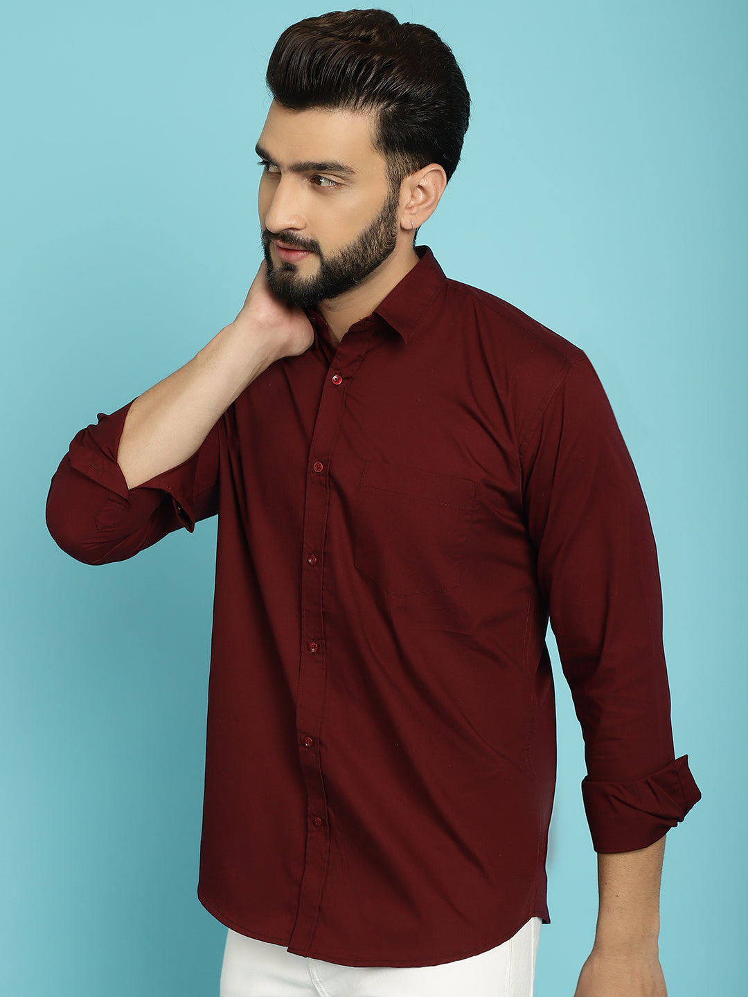 Men's Elevate Your Wardrobe with our Wine-Coloured Casual Shirt