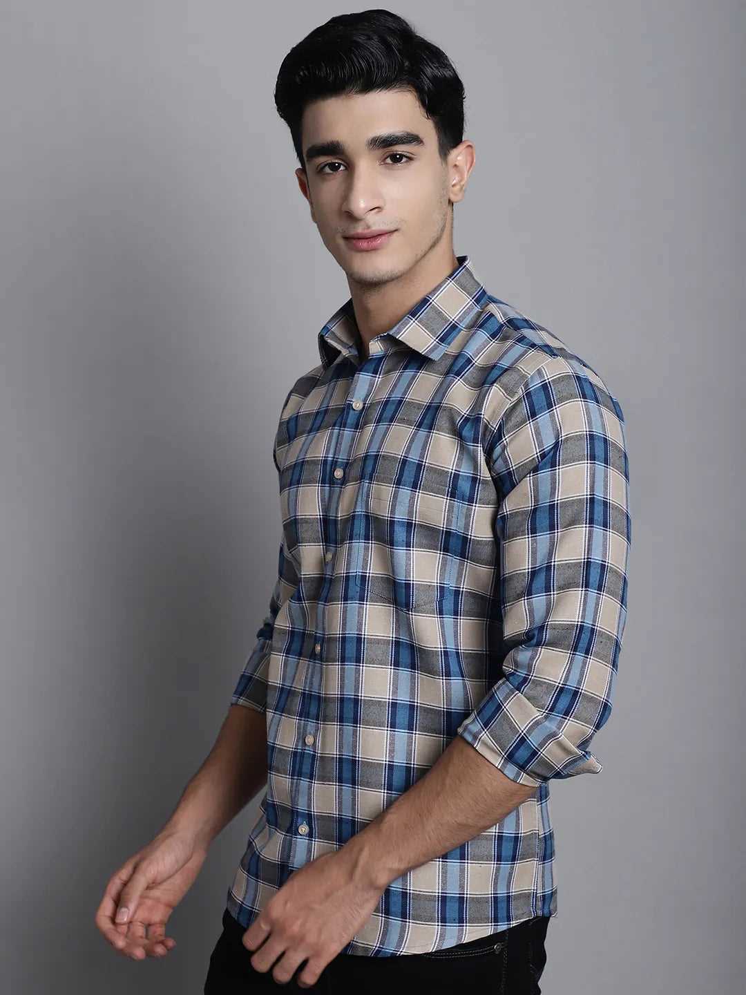 Earthy Elegance Men's Brown Check Cotton Shirt