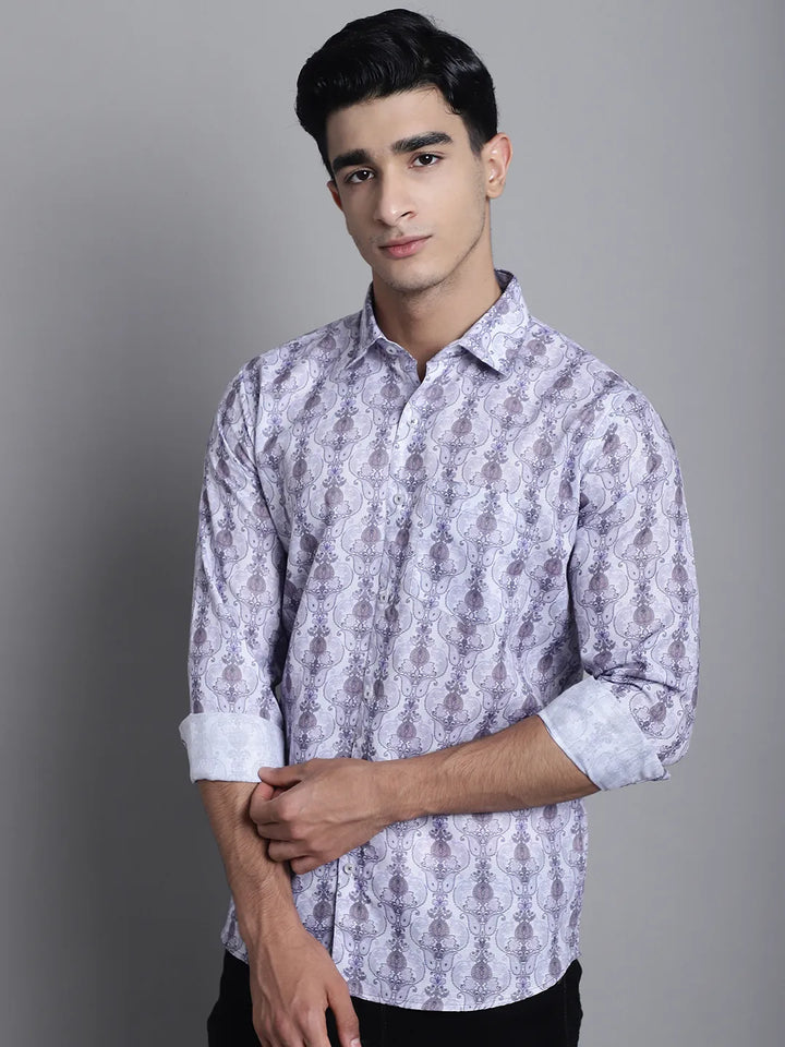 Modern Elegance Explore White and Grey Men's Printed Shirts for a Distinctive Style Statement