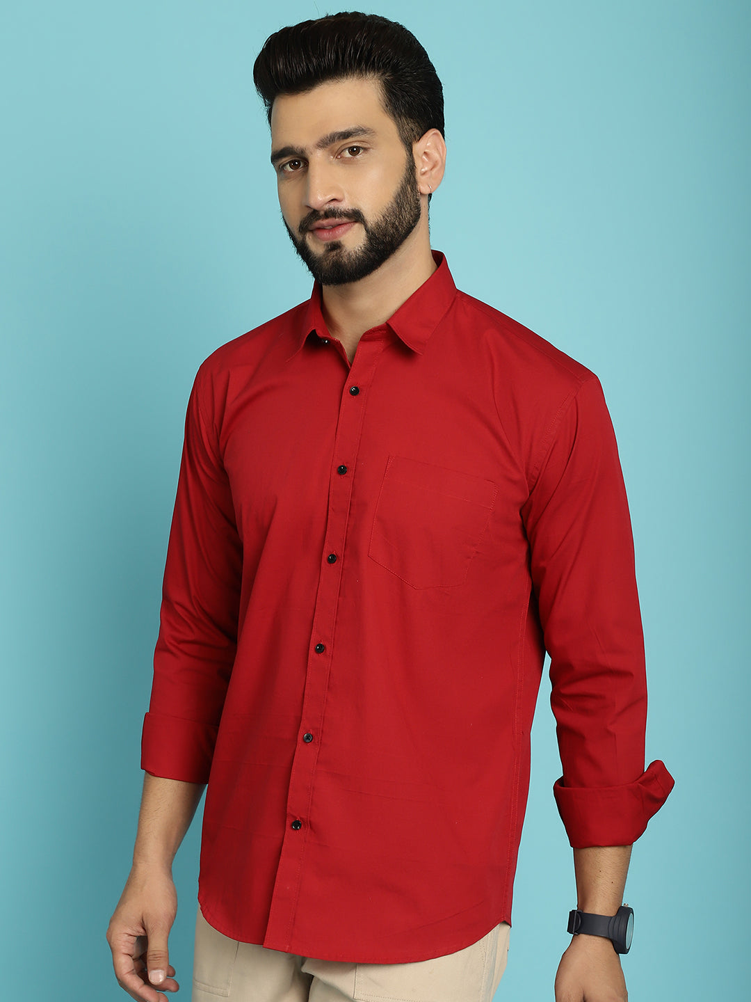 Men's Redefine Casual Elegance with Our Red Colour Casual Shirt