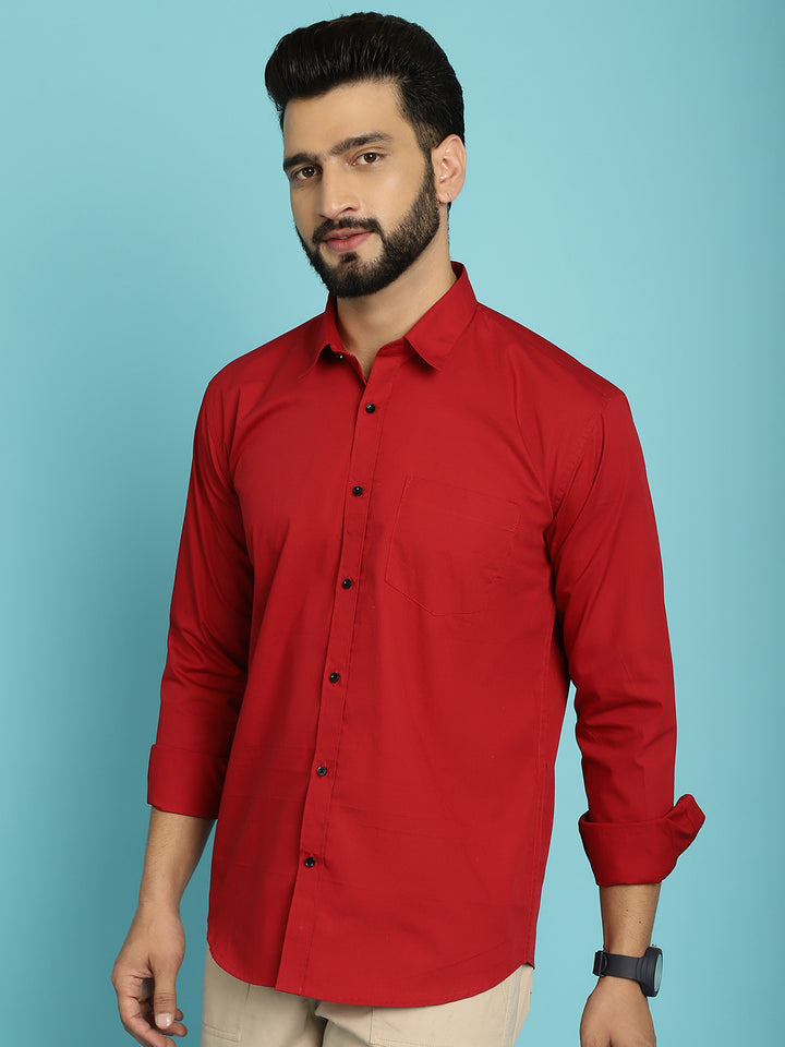 Men's Redefine Casual Elegance with Our Red Colour Casual Shirt