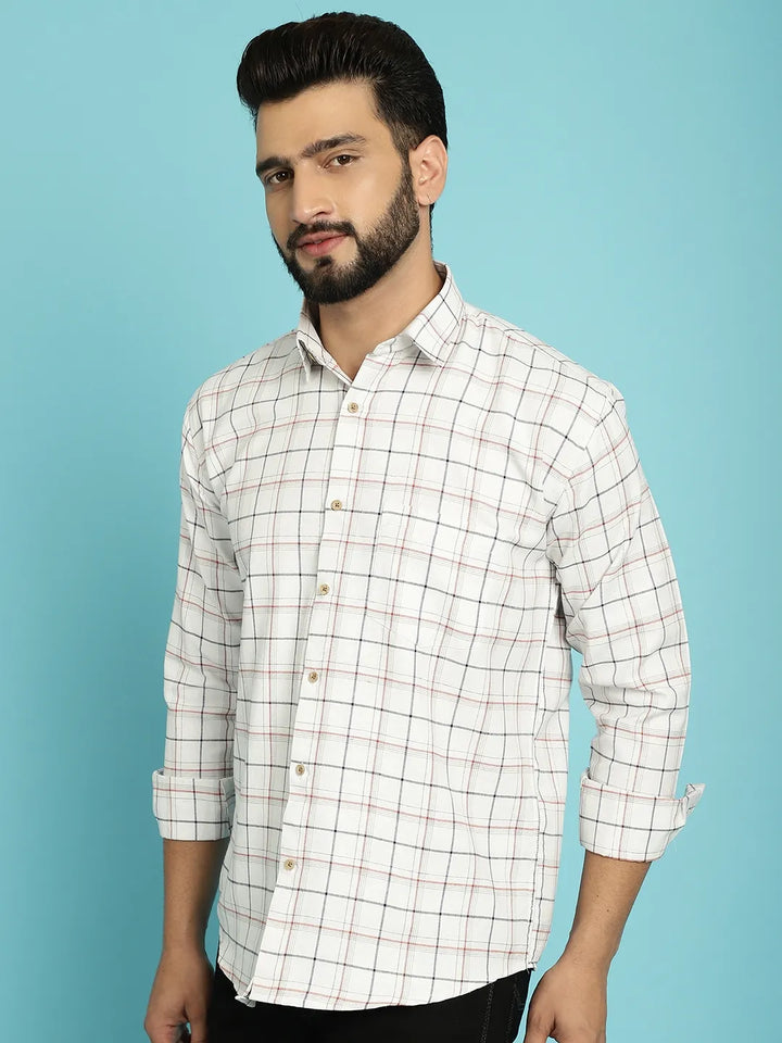 Timeless Elegance White Checked Shirt for Men – Classic Patterns, Modern Style