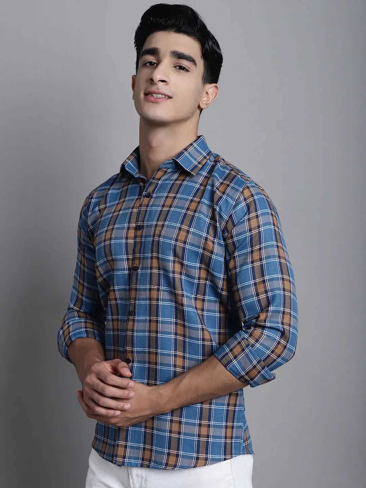 Effortless Cool Men's Blue Check Casual Cotton Shirt