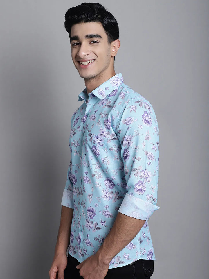 Blue Horizon Elevate Your Style with Men's Printed Shirts in Captivating Blue Designs