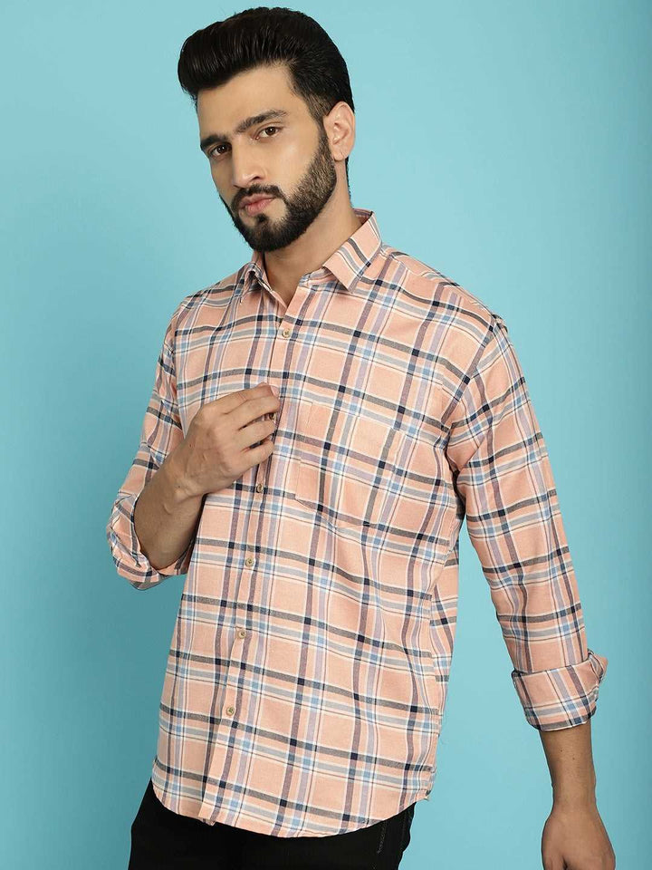 Men's Embrace Style with Our Peach Colour Check Shirt