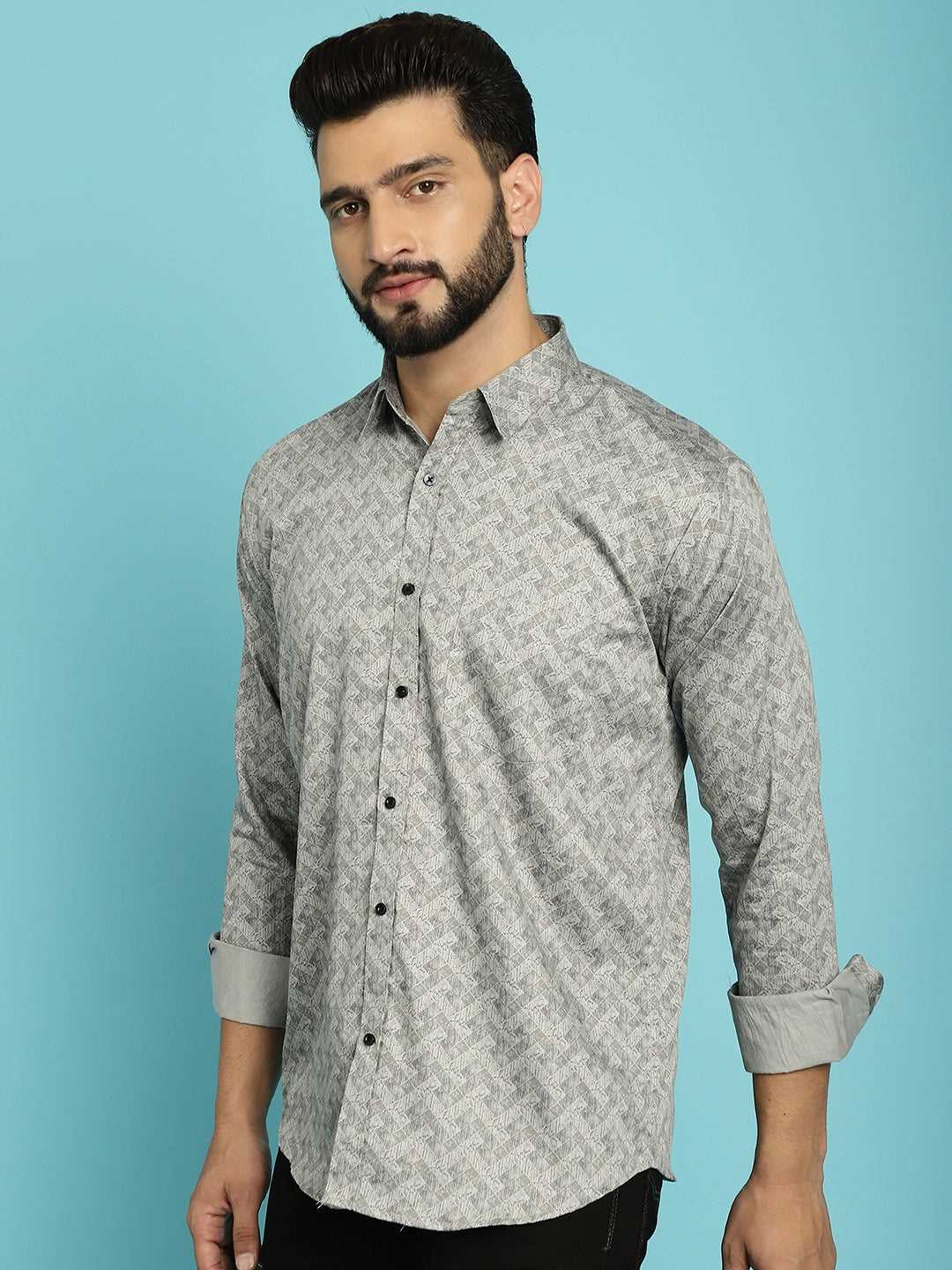 Contemporary Charisma Grey Printed Shirt for Men