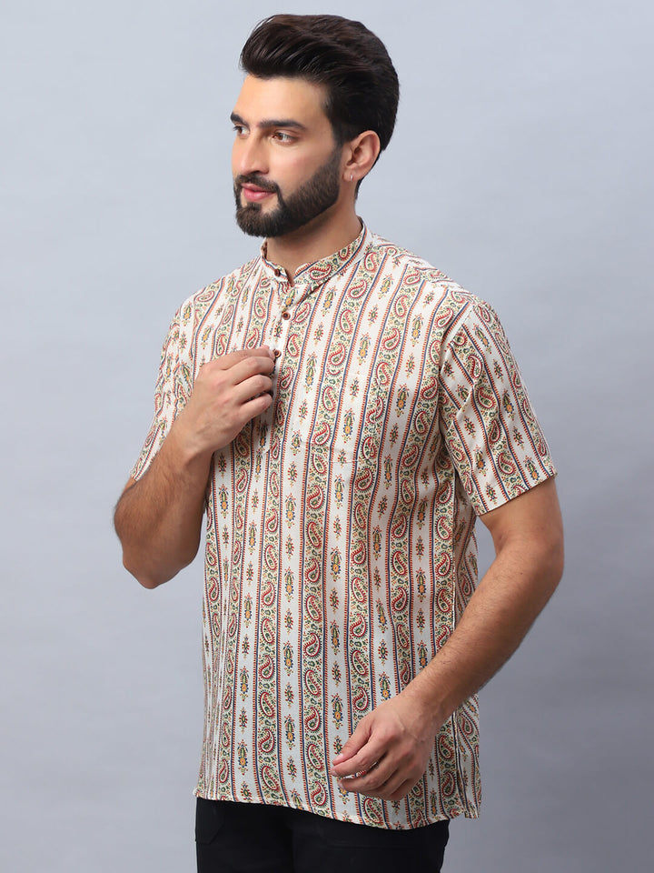Vintage Paisley Cream Short Kurta