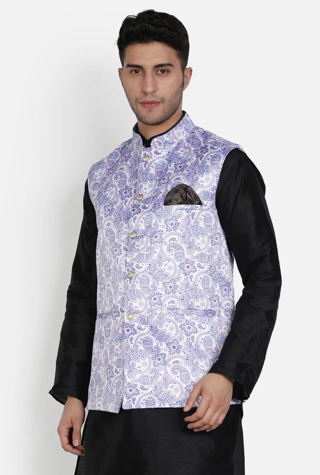 Royal Blue Reverie Unveil Style with Our Printed Modi Jacket for Men