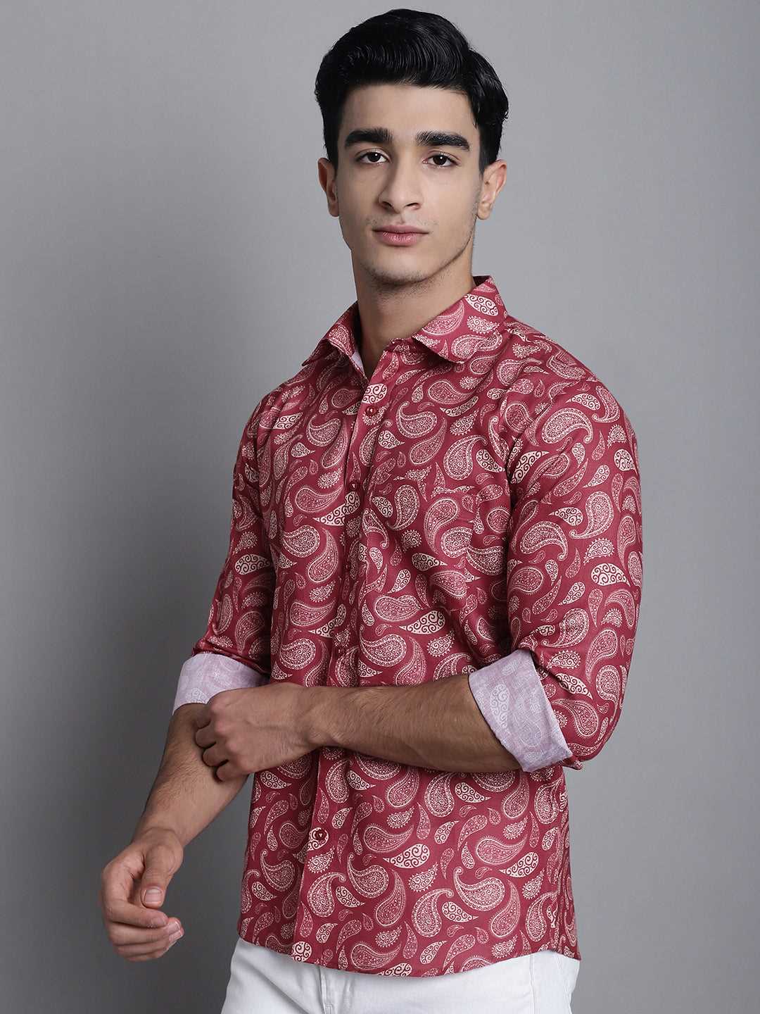 Bold Style Redefined Elevate Your Wardrobe with our Men's Red Printed Cotton Shirt