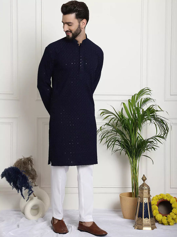 Men's Traditional Threads: Navy Blue Kurta Pant Set